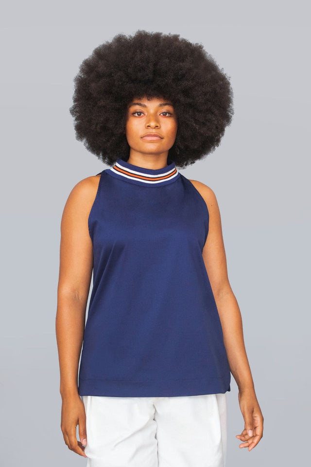 TFP WOMEN'S STRIPED NECK SLEEVELESS T-SHIRT