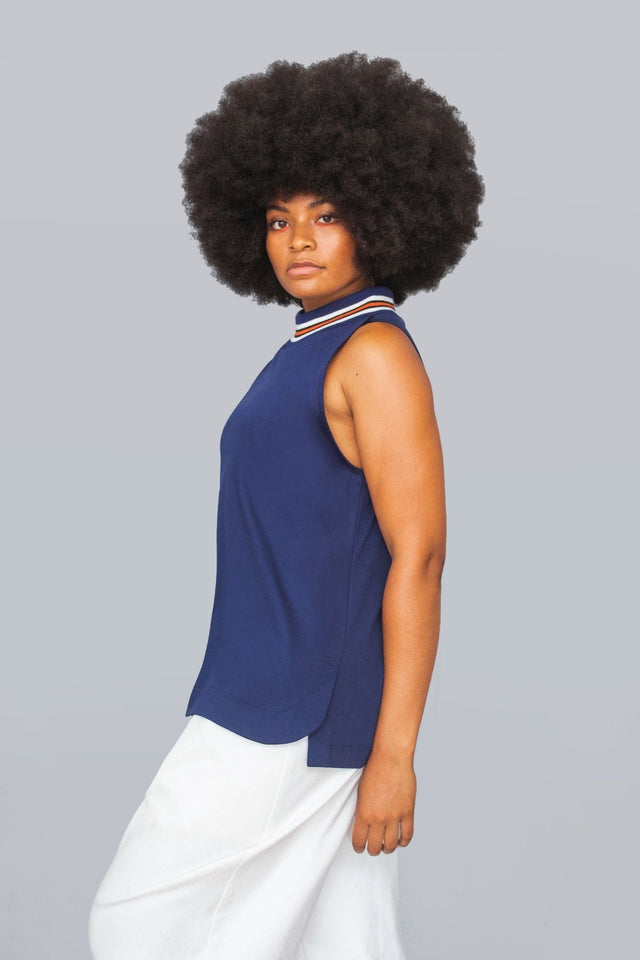 TFP WOMEN'S STRIPED NECK SLEEVELESS T-SHIRT